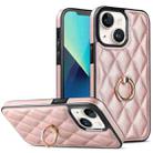 For iPhone 13 Rhombic PU Leather Phone Case with Ring Holder(Rose Gold) - 1