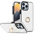 For iPhone 13 Pro Rhombic PU Leather Phone Case with Ring Holder(White) - 1