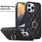 For iPhone 13 Pro Max Rhombic PU Leather Phone Case with Ring Holder(Black) - 1