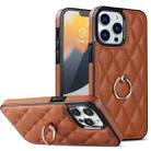For iPhone 13 Pro Max Rhombic PU Leather Phone Case with Ring Holder(Brown) - 1