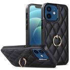 For iPhone 12 mini Rhombic PU Leather Phone Case with Ring Holder(Black) - 1