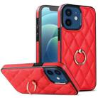 For iPhone 12 mini Rhombic PU Leather Phone Case with Ring Holder(Red) - 1