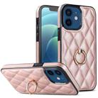 For iPhone 12 mini Rhombic PU Leather Phone Case with Ring Holder(Rose Gold) - 1