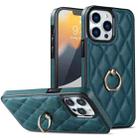 For iPhone 12 / 12 Pro Rhombic PU Leather Phone Case with Ring Holder(Green) - 1