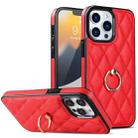 For iPhone 12 Pro Max Rhombic PU Leather Phone Case with Ring Holder(Red) - 1