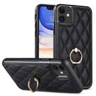 For iPhone 11 Rhombic PU Leather Phone Case with Ring Holder(Black) - 1
