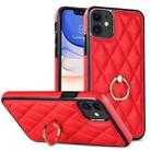 For iPhone 11 Rhombic PU Leather Phone Case with Ring Holder(Red) - 1