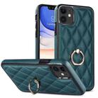 For iPhone 11 Rhombic PU Leather Phone Case with Ring Holder(Green) - 1