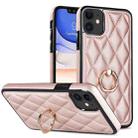 For iPhone 11 Rhombic PU Leather Phone Case with Ring Holder(Rose Gold) - 1