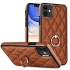 For iPhone 11 Rhombic PU Leather Phone Case with Ring Holder(Brown) - 1
