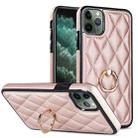 For iPhone 11 Pro Rhombic PU Leather Phone Case with Ring Holder(Rose Gold) - 1