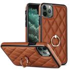 For iPhone 11 Pro Rhombic PU Leather Phone Case with Ring Holder(Brown) - 1