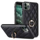 For iPhone 11 Pro Max Rhombic PU Leather Phone Case with Ring Holder(Black) - 1
