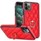 For iPhone 11 Pro Max Rhombic PU Leather Phone Case with Ring Holder(Red) - 1