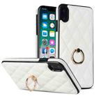 For iPhone X / XS Rhombic PU Leather Phone Case with Ring Holder(White) - 1