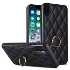 For iPhone X / XS Rhombic PU Leather Phone Case with Ring Holder(Black) - 1