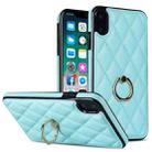 For iPhone X / XS Rhombic PU Leather Phone Case with Ring Holder(Blue) - 1