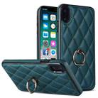 For iPhone X / XS Rhombic PU Leather Phone Case with Ring Holder(Green) - 1