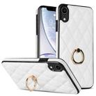 For iPhone XR Rhombic PU Leather Phone Case with Ring Holder(White) - 1