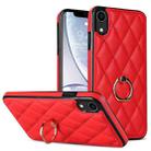 For iPhone XR Rhombic PU Leather Phone Case with Ring Holder(Red) - 1