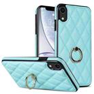 For iPhone XR Rhombic PU Leather Phone Case with Ring Holder(Blue) - 1