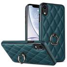 For iPhone XR Rhombic PU Leather Phone Case with Ring Holder(Green) - 1
