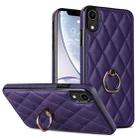 For iPhone XR Rhombic PU Leather Phone Case with Ring Holder(Purple) - 1