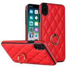 For iPhone XS Max Rhombic PU Leather Phone Case with Ring Holder(Red) - 1
