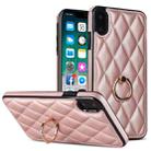 For iPhone XS Max Rhombic PU Leather Phone Case with Ring Holder(Rose Gold) - 1