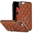 For iPhone SE 2020 / SE 2022 / 7 / 8 Rhombic PU Leather Phone Case with Ring Holder(Brown) - 1