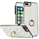 For iPhone 7 Plus / 8 Plus Rhombic PU Leather Phone Case with Ring Holder(White) - 1