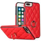 For iPhone 7 Plus / 8 Plus Rhombic PU Leather Phone Case with Ring Holder(Red) - 1