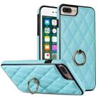 For iPhone 7 Plus / 8 Plus Rhombic PU Leather Phone Case with Ring Holder(Blue) - 1