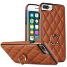 For iPhone 7 Plus / 8 Plus Rhombic PU Leather Phone Case with Ring Holder(Brown) - 1