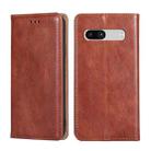 For Google Pixel 7a Gloss Oil Solid Color Magnetic Leather Phone Case(Brown) - 1