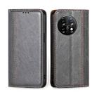 For OnePlus 11 Grid Texture Magnetic Flip Leather Phone Case(Grey) - 1