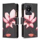 For vivo Y02 4G Colored Drawing Pattern Zipper Leather Phone Case(Lotus) - 1