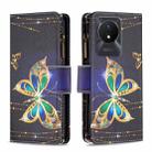 For vivo Y02 4G Colored Drawing Pattern Zipper Leather Phone Case(Big Butterfly) - 1