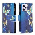 For Xiaomi Redmi Note 12 Pro Global Colored Drawing Pattern Zipper Leather Phone Case(Gold Butterfly) - 1