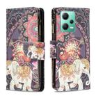 For Xiaomi Redmi Note 12 Global Colored Drawing Pattern Zipper Leather Phone Case(Flower Elephants) - 1