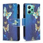 For Xiaomi Redmi Note 12 Global Colored Drawing Pattern Zipper Leather Phone Case(Gold Butterfly) - 1
