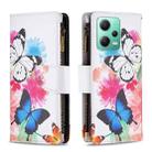 For Xiaomi Redmi Note 12 Global Colored Drawing Pattern Zipper Leather Phone Case(Two Butterflies) - 1