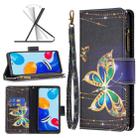For Xiaomi Redmi Note 12S 4G / Note 11 Colored Drawing Pattern Zipper Leather Phone Case(Gold Butterfly) - 1