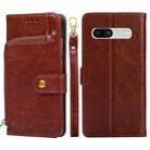 For Google Pixel 7a Zipper Bag Leather Phone Case(Brown) - 1