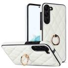 For Samsung Galaxy S23 5G Rhombic PU Leather Phone Case with Ring Holder(White) - 1