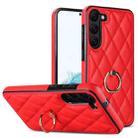 For Samsung Galaxy S23 5G Rhombic PU Leather Phone Case with Ring Holder(Red) - 1