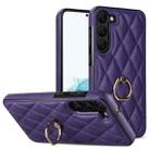 For Samsung Galaxy S23 5G Rhombic PU Leather Phone Case with Ring Holder(Purple) - 1
