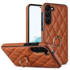For Samsung Galaxy S23 5G Rhombic PU Leather Phone Case with Ring Holder(Brown) - 1