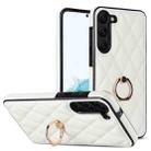 For Samsung Galaxy S23+ 5G Rhombic PU Leather Phone Case with Ring Holder(White) - 1