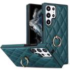 For Samsung Galaxy S23 Ultra 5G Rhombic PU Leather Phone Case with Ring Holder(Green) - 1